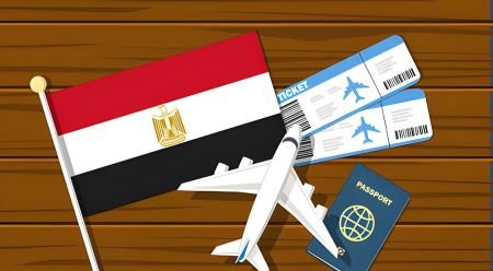 Bandera de Egipto, billetes de avión y pasaporte